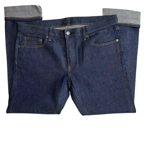 UNIQLO Navy Stretch Selvedge Slim Straight Jeans Men's Size 36X32 - Picture 2 of 8